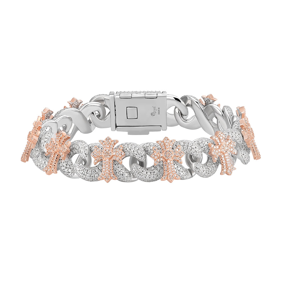 Moissanite Chrome Heart Cuban Rose Bracelet 15mm